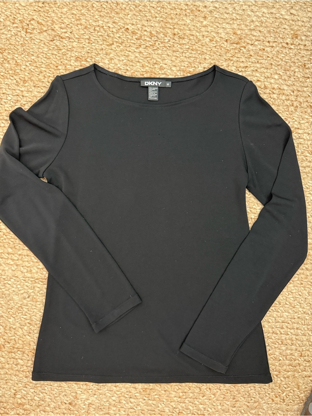 DKNY Black Long-Sleeve Crewneck Top size M